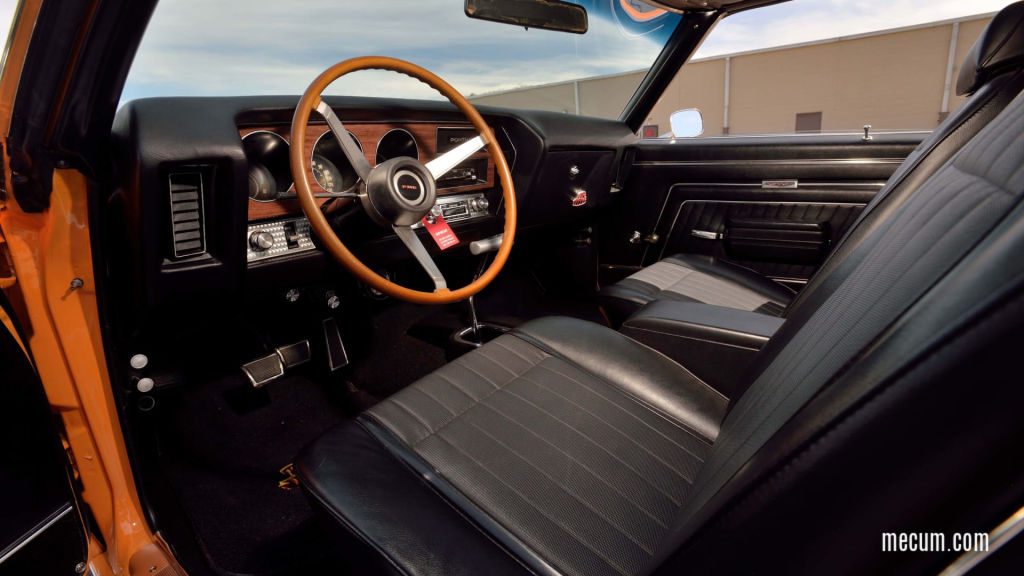 Black vinyl bucket seat interior on a 1970 GTO Judge