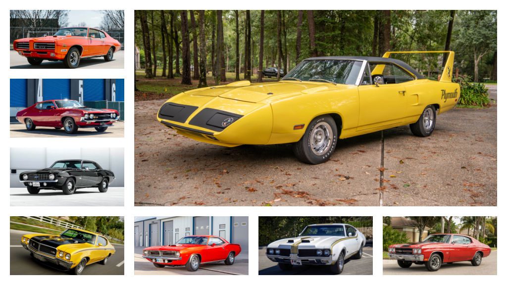 Photo collage of 8 American Muscle Cars