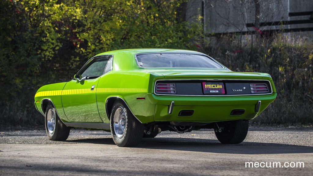 Photo of the tail lights of a Sassy Grass Green 1970 Plymouth Cuda